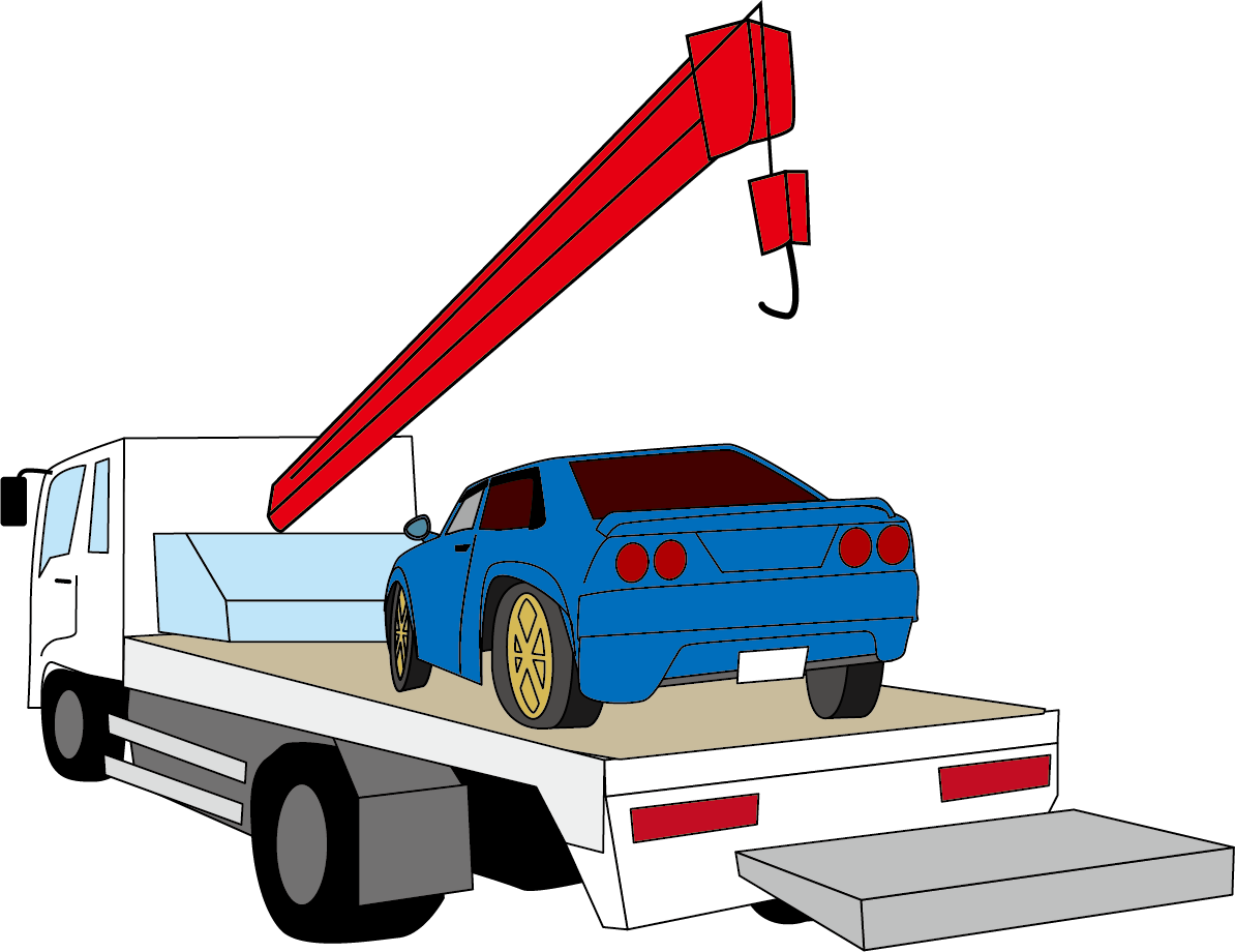 buv.LABOの輸入車修理店のレッカー車で修理自動車を運搬する画像